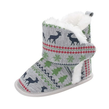 Odeerbi Babies First Walkers Winter Toddler Baby Boys Girls Christmas Pattern Bow Thicken Velvet Snow Boots