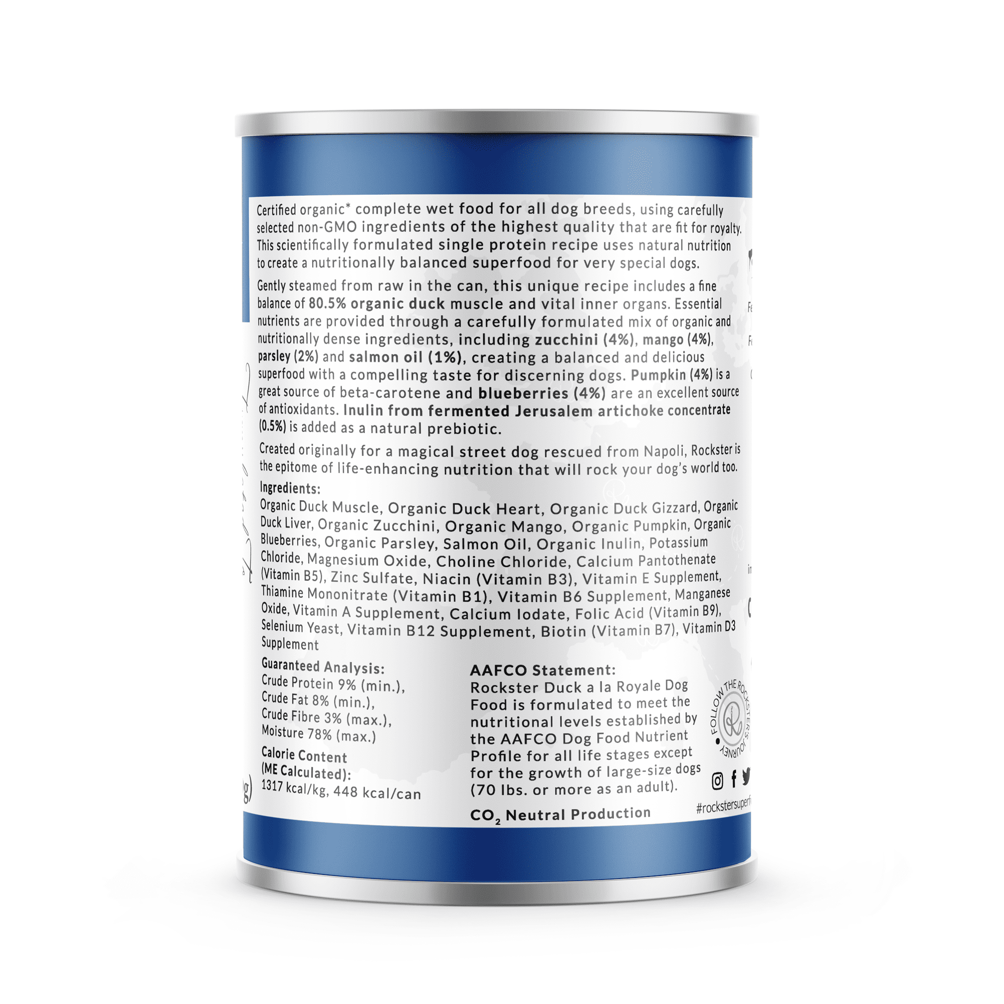 Organic Duck Wet Dog Food, 12-Pack – Single Protein Recipe, Complete & Balanced, Rockster Duck a la Royale BPA-Free (12 oz Cans)