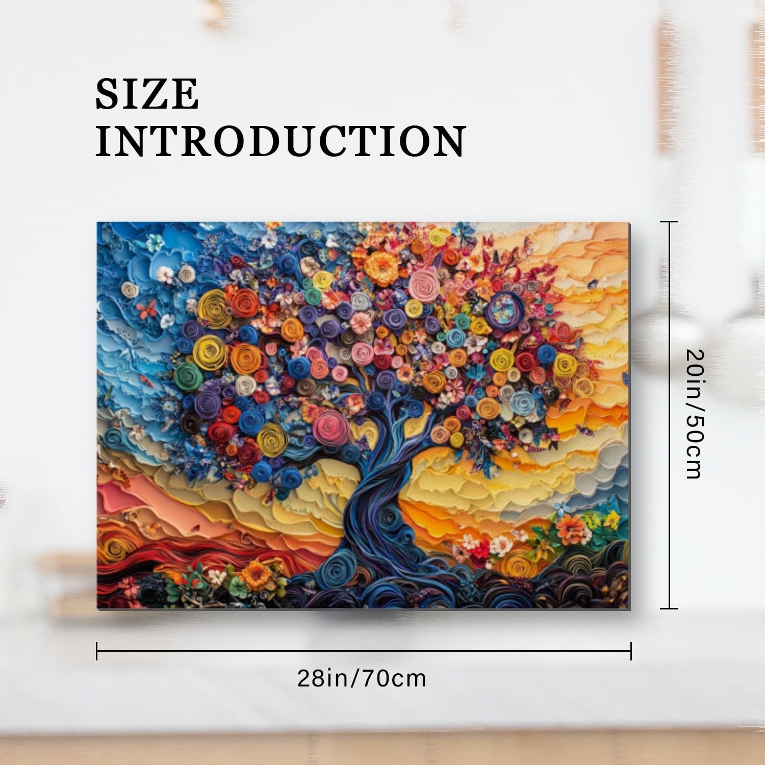 Square Gas Stove Covers, Colorful Flowers Tree of Life Heat Resistant Glass Induction Protector Cooktop Mat, Non-slip Foldable Decoration Pad for Kitchen RV (28×20 Inch)