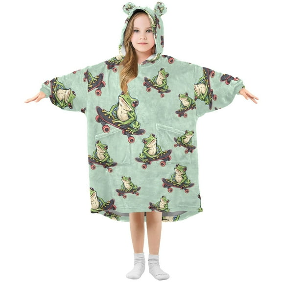 joogoo Wearable Blanket Hoodie for Frogs on Skateboards Oversized Sherpa Hooded 3-14 YR M