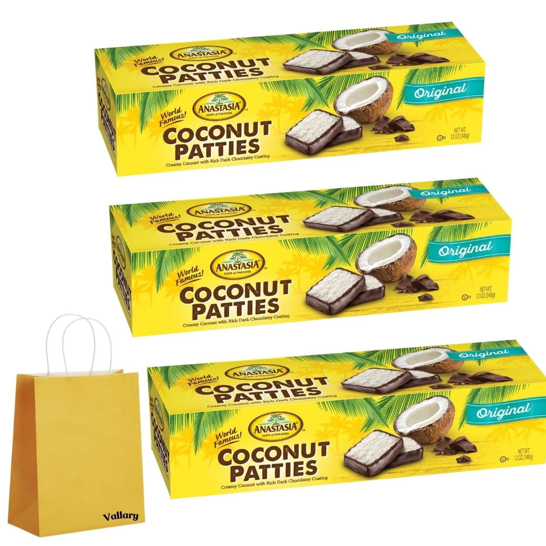 Coconut Patties, Original, 12-ounce, Anastasia Confections, Great Gift For Any Occasion, Buddle with Yellow Gift Bag (4 Items)