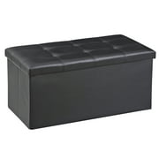 ZENY 30 Inches Folding Storage Ottoman Bench Storage Faux Leather Footrest with Foam Padded Seat, Holds up to 350 lbs, Black