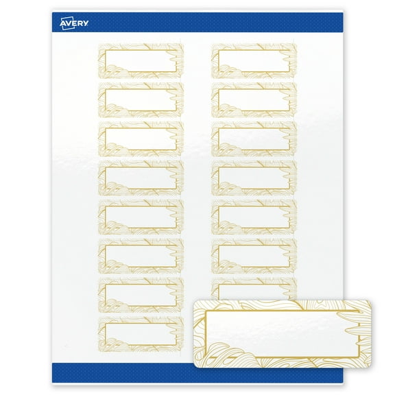 Avery Rectangle Address Labels, Gold Florals, 1" x 2-5/8", Glossy, Gold Monstera Leaves