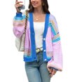 thumbnail image 4 of Long Sleeved Fall V-neck Colorful Striped Print Casual Knit Cardigan Coat, 4 of 6