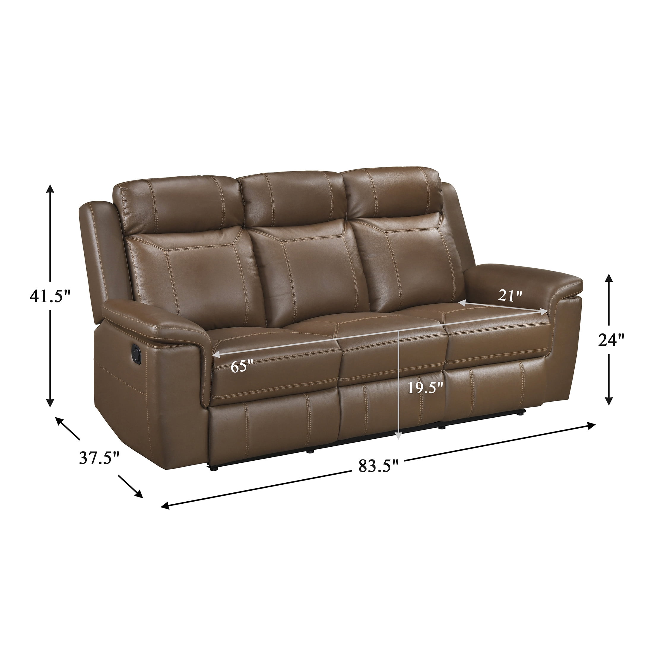 OakvillePark Livaro Leather Match Manual Double Reclining Sofa, Camel