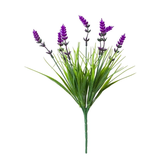 1Pc 14.5" Artificial Rose Red Lavender Bouquet, UV Resistant Plastic Fake Greenery Grass for Outdoor Porch Garden Decor