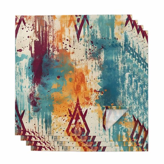 Boho Orange Teal Red Cloth Napkins, Modern Abstract Splashing Art Washable and Reusable Dinner Napkins Set of 4, Table Napkin for Kitchen Party Birthday Wedding Hotel Housewarming 20"x20"
