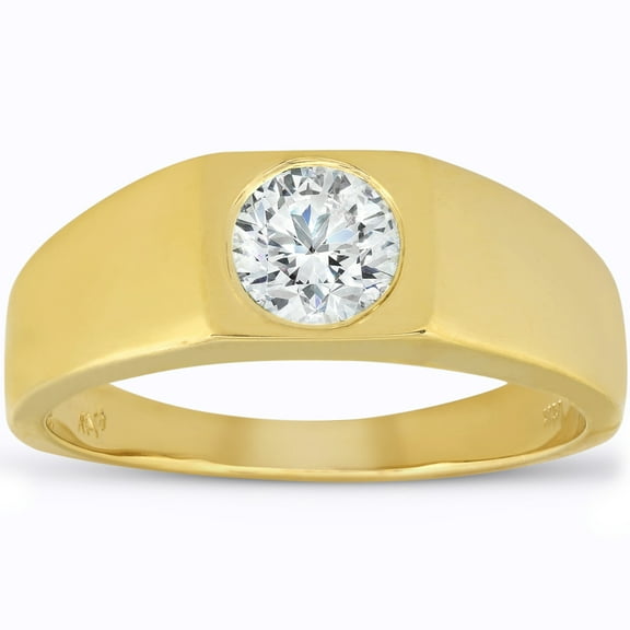 Pompeii Mens 1 ct Round Solitaire Diamond Wedding Ring 14k Yellow Gold (G/H,SI1-SI2)