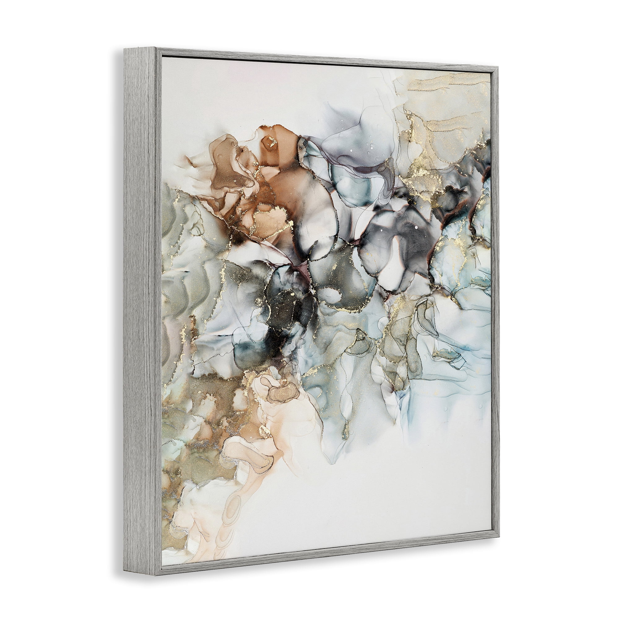 Stupell Industries Fluid Abstract Glam Detail Abstract Painting Gray Framed Art Print Wall Art, 16 x 20