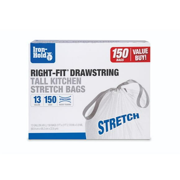 Iron Hold 6041194 13 gal Right-Fit Drawstring Tall Kitchen Bags&#44; 150 per Pack