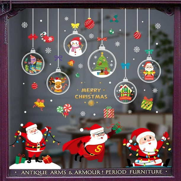 Ventanas De Navidad Copos De Nieve A Prueba De Agua Santa Muñeco De Nieve Pegatinas Estáticas De Pvc Decoración Navideña Para Espejos Azulejos Y Refrigeradores Scienceny HA043968-04