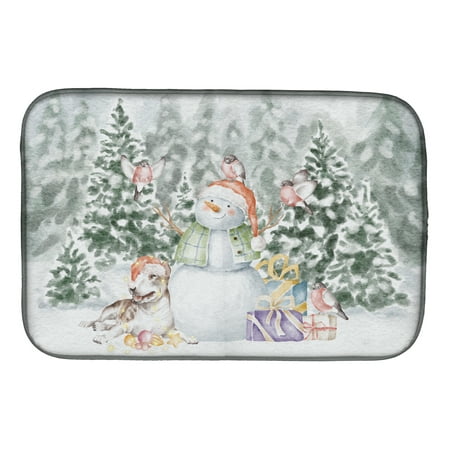

Bull Terrier Brindle and White with Christmas Presents Dish Drying Mat 14 in x 21 in