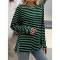 thumbnail image 3 of JYYYBF Women T-shirt Long Sleeve Crew Neck Slit Striped Tops Fall Streetwear for Casual Daily, 3 of 7