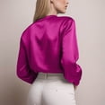thumbnail image 6 of Towmus Women's Elegant V Neck Satin Blouse Long Sleeve Tops Dressy Business Pullover Tops Teacher Clothes Office Business Dressy Casual Outfits, 6 of 9