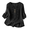 thumbnail image 3 of Ihhxva Plus Size Women's Linen Tops Embroidered V-Neck Blouse Cotton Lightweight Button Detail Boho Loose Top Casual Summer Flowy Tunic for Beach Holiday M-3XL, 3 of 6
