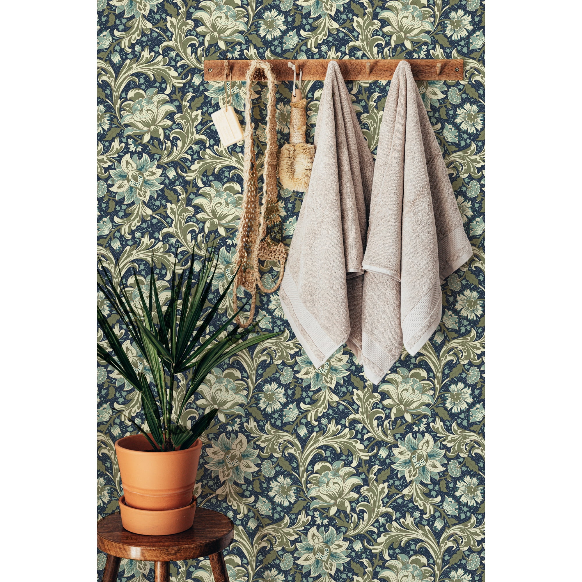 Better Homes & Gardens Navy Isolda Jacobean Peel and Stick Wallpaper, 20.5" x 18'