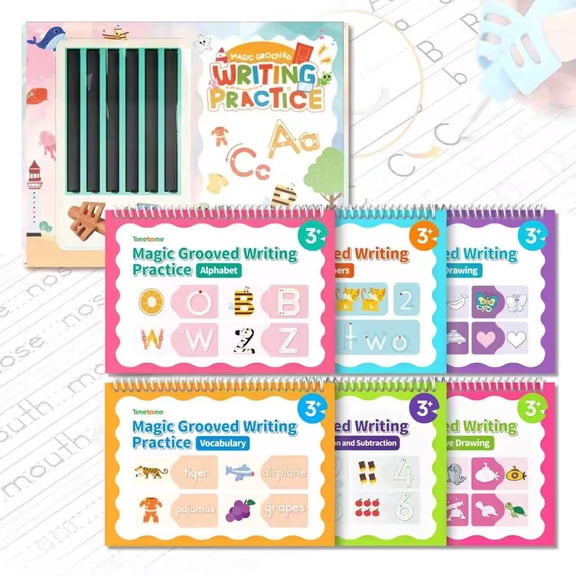 Magic Grooved Writing Practice, Grooved Handwriting Book Practice, Reusable Handwriting Tablet with Deep Tracing Geooves, Preschool Learning Activities, Perfect Educational Gift for Kid 3 