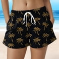 thumbnail image 2 of felwors Women's Gold Palm Tree Print Shorts Elastic Drawstring Waist Black Summer Beach Casual Shorts with Pockets (Black, M), 2 of 5