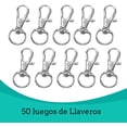 thumbnail image 2 of Ganchos para Llavero con Llaveros, Broches De Metal con Mosquetón Giratorios, para llavero con Cordón, Fabricación de Joyas, Manualidades - Plata (50 Ganchos Para Llavero + 50 Anillos De Llavero), 2 of 4
