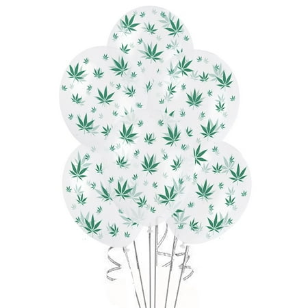 - Marijuana Balloons 11in Premium Crystal Clear with All-Over print green Marijuana Leaves Pkg/12