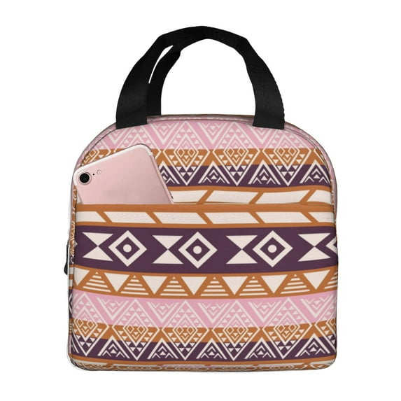 ZICANCN Insulated Lunch Bag for Women Men, Retro Aboriginal Tribe Style Pink Reusable Cute Lunch Bags for Picnic School Work Office