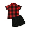 thumbnail image 2 of Gureui Kids Baby Boys Casual Summer 2Pcs Clothes Set Short Sleeve Red Plaid Lapel Shirt+Solid Color Shorts Outfits, 2 of 6
