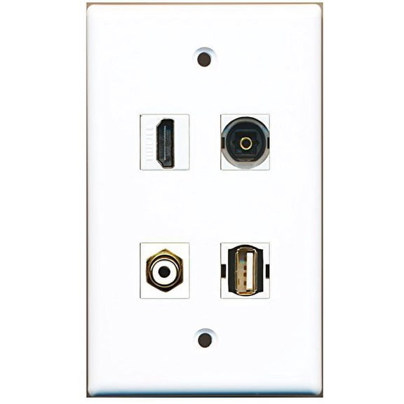 RiteAV - 1 Port HDMI 1 Port RCA White 1 Port USB A-A 1 Port Toslink Wall Plate