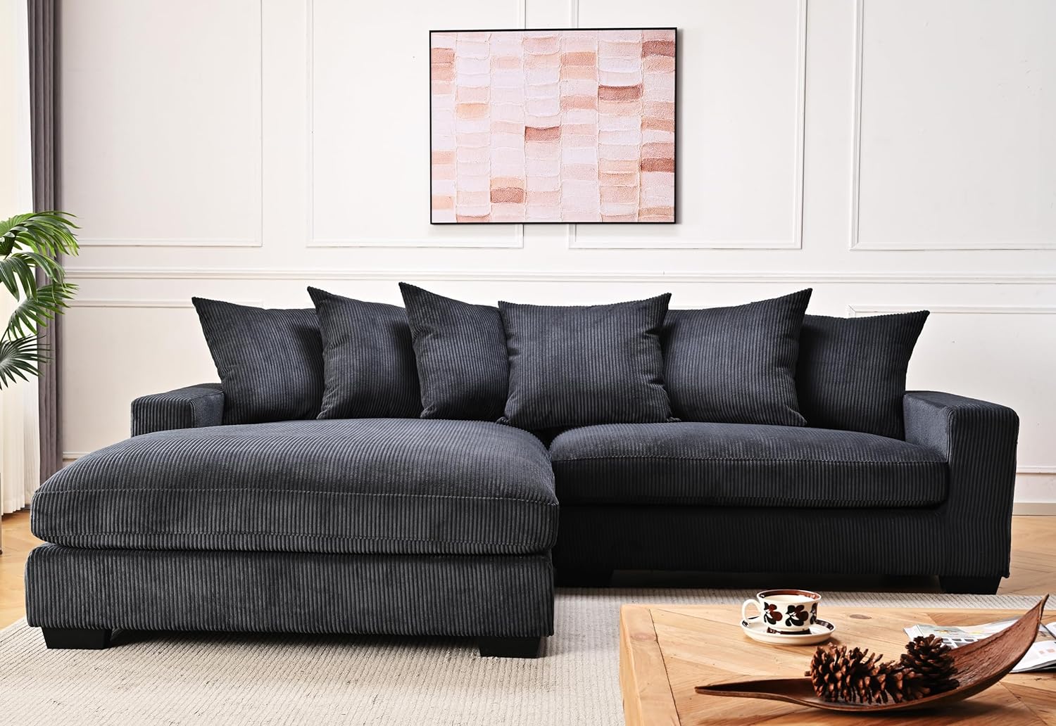 US Pride Furniture Luxe Oversized Two-Piece Sectional Couches for Living Room L Shaped Sofa  Corduroy Fabric Facing Left, Blue