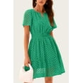 thumbnail image 4 of Womens Summer Short Dress V Neck Short Sleeve A Line Wear To Work Hollow Out Lace Ruffle Cute Casual Beach Party Dresses, 4 of 6