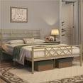 thumbnail image 5 of Topeakmart Queen Metal Bed Frame with Crisscross Headboard & Footboard, Antique Gold, 5 of 8
