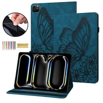 Allytechgroup iPad Air 13 Inch 2025 2024 Case, Stylish Big Butterfly Design PU Leather Smart Cover Auto Sleep Wake Pencil Holder Flip Stand Shockproof Bumper Case for Apple iPad Air 13" M3 M2,Blue
