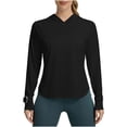 thumbnail image 2 of Sun Protection Hoodie for Women UPF 50+ Summer Long Sleeve Solid Color Lightweight Workout Shirts for Hiking Fishing Black S, 2 of 7