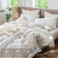 thumbnail image 3 of MooMee Striped Duvet Cover Set Queen 100% Washed Cotton Linen Like Textured Breathable 3-Piece (White& Orange Wide Stripes), 3 of 8