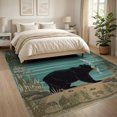 thumbnail image 3 of ODIKA 8'x10' Washable Area Rug Lake Border Cabin Forest Wildlife Print Motif Motifs Fishing Flowing Dynamic for Dining Room, Large Office, Lounge, Non-Slip Chair-Friendly Mat, 3 of 7