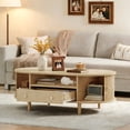 thumbnail image 3 of Noble House 39.3" Coffee Table,Walnut Finish with Drawer & Roll-Up Door,Open Storage Sofa Side Table,Natural Wood, 3 of 18