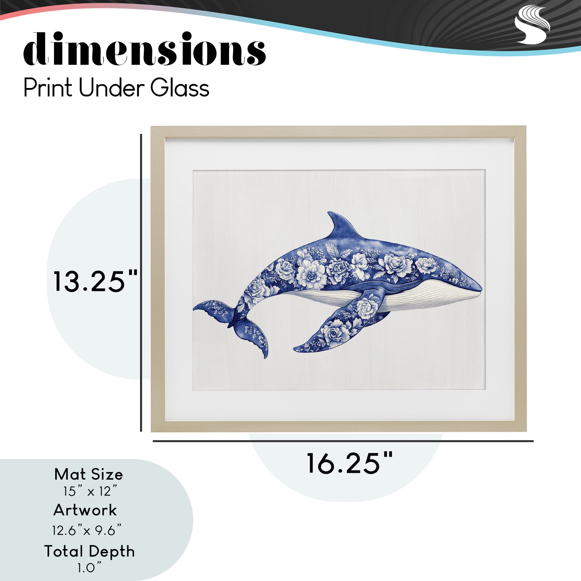Floral Toile Whale Birch Framed Print Under Glass, design by Lettered and Lined
