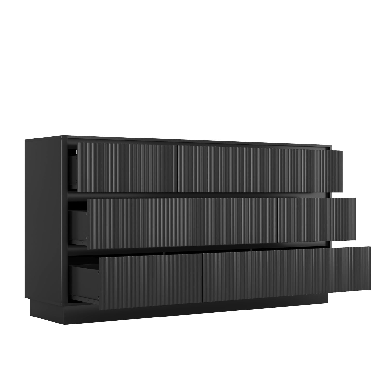 Hommoo Modern 9-Drawer Wood Dresser, Fluted Chest of Drawers, Multifunctional Storage Cabinet Credenza Side Table, Black
