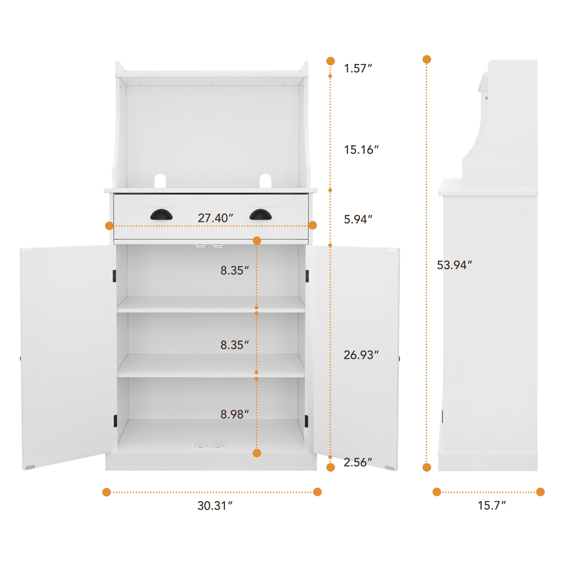 HLR Farmhouse Kitchen Pantry Cabinet with Microwave Stand, 54" Coffee Bar Storage Cabinet,  White