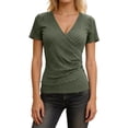 thumbnail image 2 of Short Sleeve Shirts for Women V-Neck Solid Color Y2K Loose Basic Tops Casual Summer Spring Tee, 2 of 5