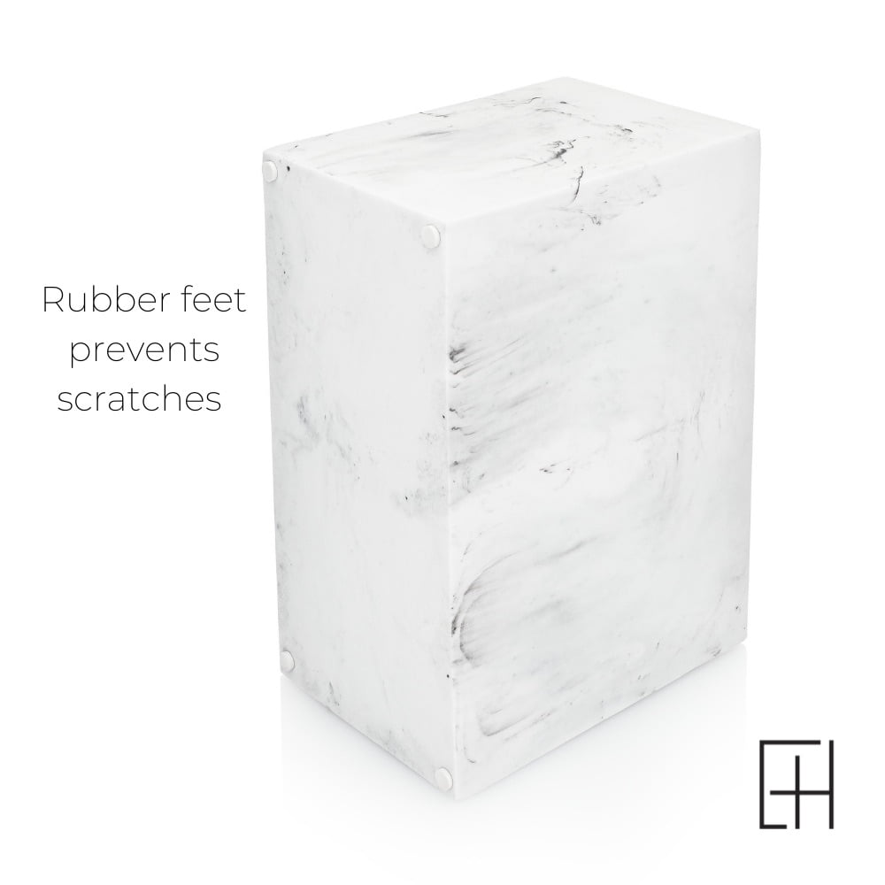 Essentra Home White Marble Kitchen Utensil Holder for Countertop, Rectangular Utensil Crock with Two Compartments