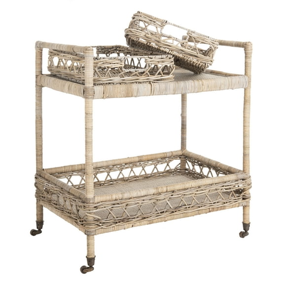 Safavieh Ambrose 2 Tier Nautical Rattan Bar Cart with Casters