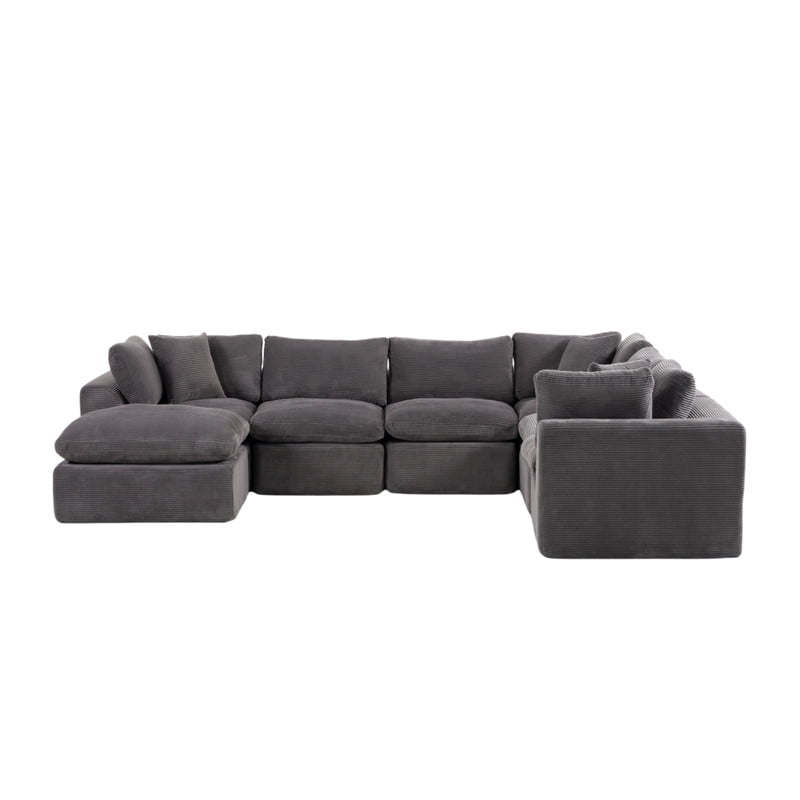 Oversized U-Shaped Sectional Sofa with Ottoman, 7-Seater Chenille Modular Sofa with Deep Seat, Cloud Sofa Boneless Couch for Living Room Apartment