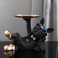 thumbnail image 1 of Estatua de resina para perro, 1 bandeja de metal, adorno de perro Bulldog fresco para regalo (negro), 1 of 6
