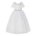 thumbnail image 2 of Ekidsbridal Girl Bridesmaid Flower Girl Dress - Ivory Short Sleeves Lace Tulle with Rhinestone Ribbon LG2R2-A (Size: 2-12), 2 of 3