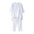 thumbnail image 4 of Outfmvch summer linen sets for women Women's Linen 2 Piece Outfits Linen 2 Piece Set for Women Matching Lounge Sets Womens Pajama Sets 2 Piece Sleepwear Wide Leg Trousers Suit Roll Sleeve White 4XL, 4 of 7