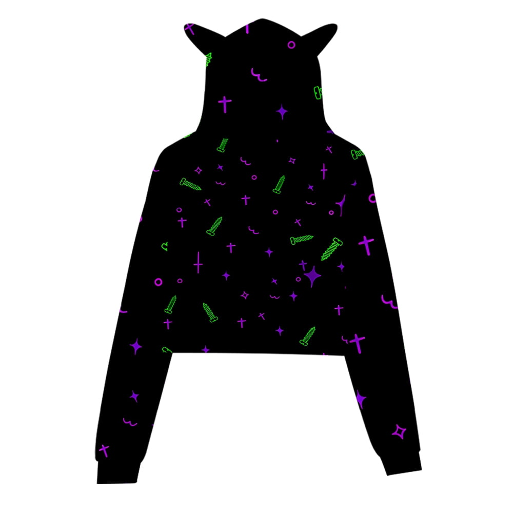 Kpop Stray Kids MANIAC Logo Printed 3D Cat Ears Hoodie for Women Long Sleeve Pullover Hooded Sweatshirt