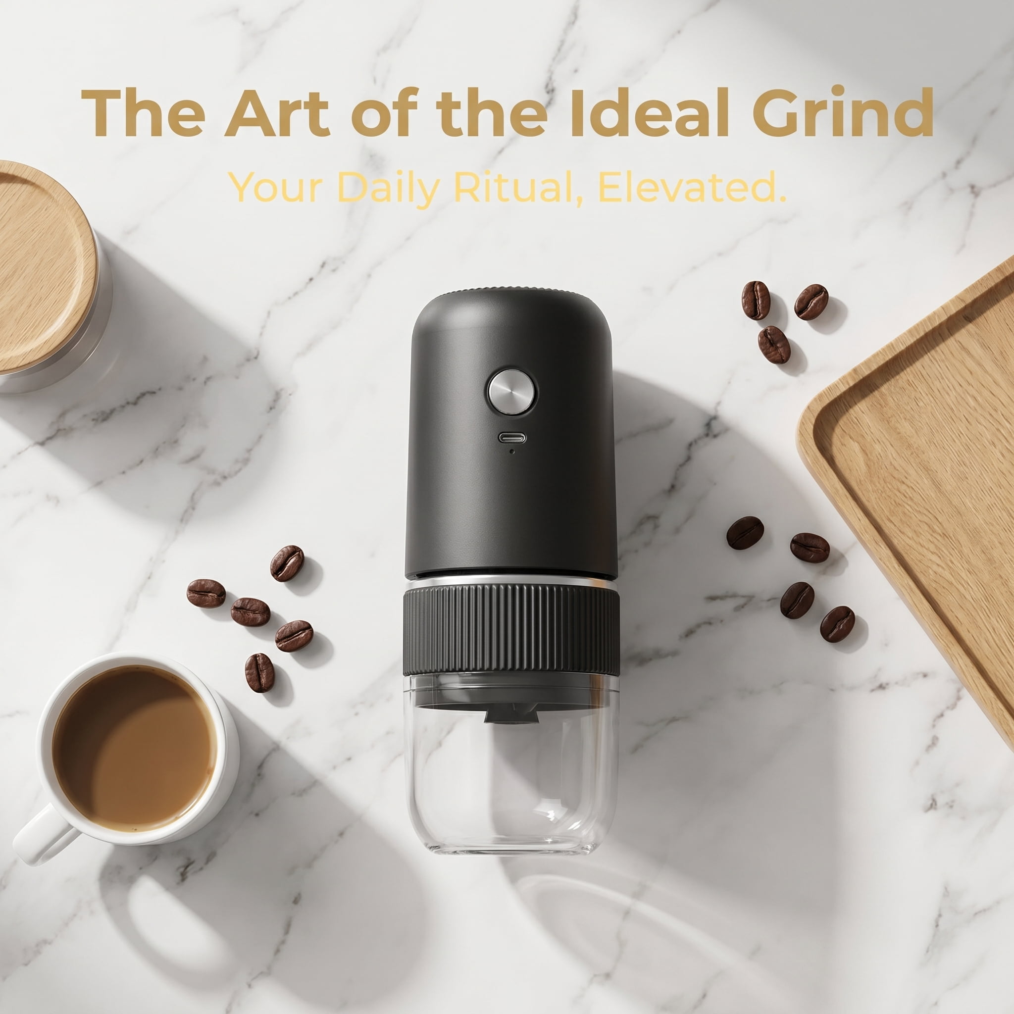 Electric Coffee Bean Grinder with Adjustable Coarseness, Portable Cordless Conical Burr Mill, USB-C Rechargeable Small Automatic Grinder for Espresso, Pour Over & French Press, Obsidian Matte