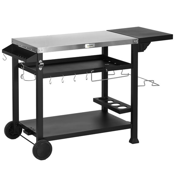 swing 46" Outdoor Grill Cart with Foldable Side Table, Three-Shelf Pizza Oven Stand on Wheels for Patio & Kitchen