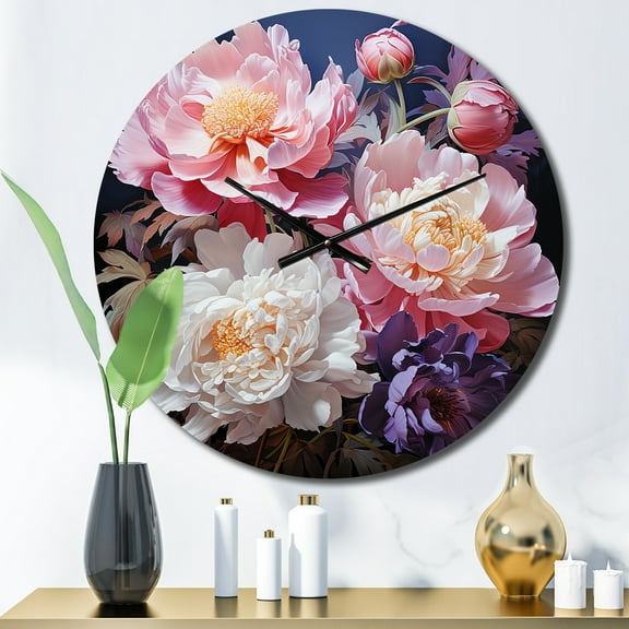 Designart "Peonies In Asian Painting II" Asian Oversized Wall Clock