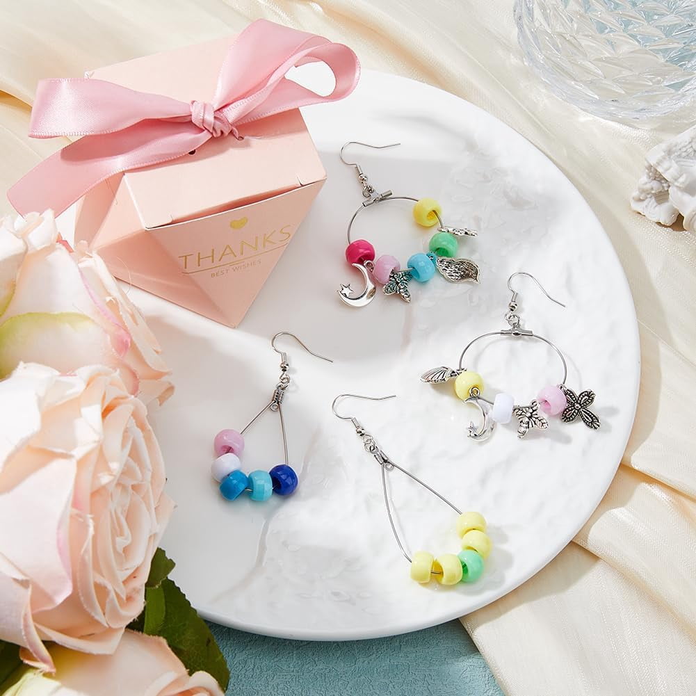 DIY Earring Making Kits Including Brass Earring Hooks Alloy & 304 Stainless Steel Wire Pendants Plastic Barrel Beads Pliers Moon & Star & Flower & Cross & Shell Shape Mixed Color 865Pcs/box